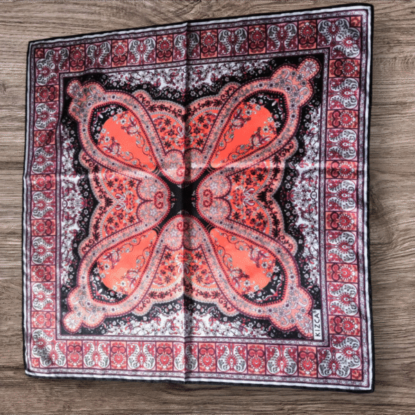 Kızca Retro Desenli Vual İpek Fular 50x50 cm - Görsel 2