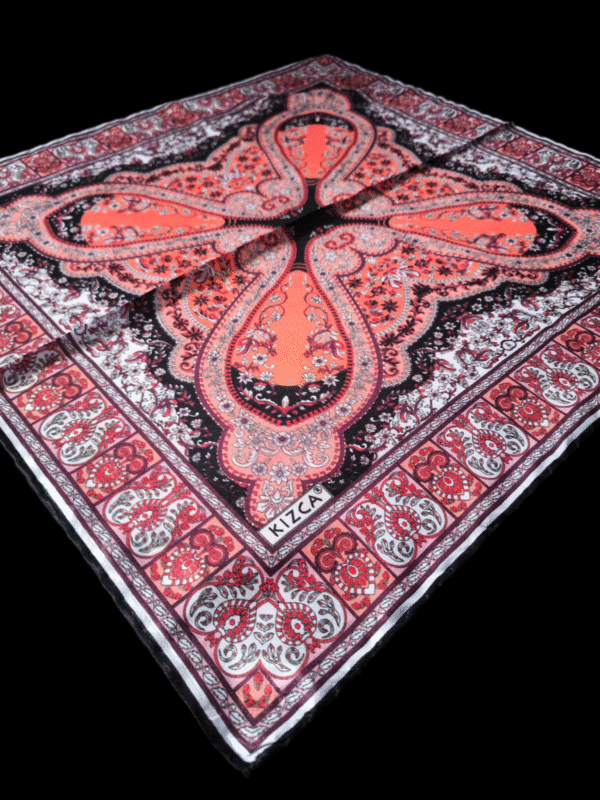 Kızca Retro Desenli Vual İpek Fular 50x50 cm