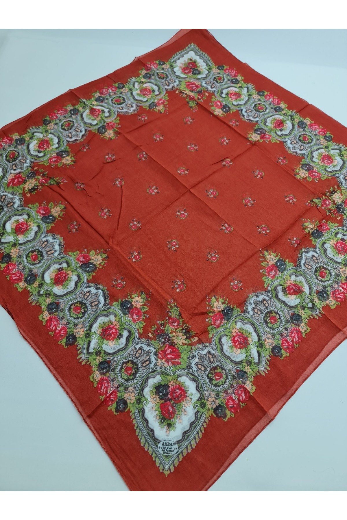 %100 Pamuk Kiremit Renkli Yazma - Görsel 2