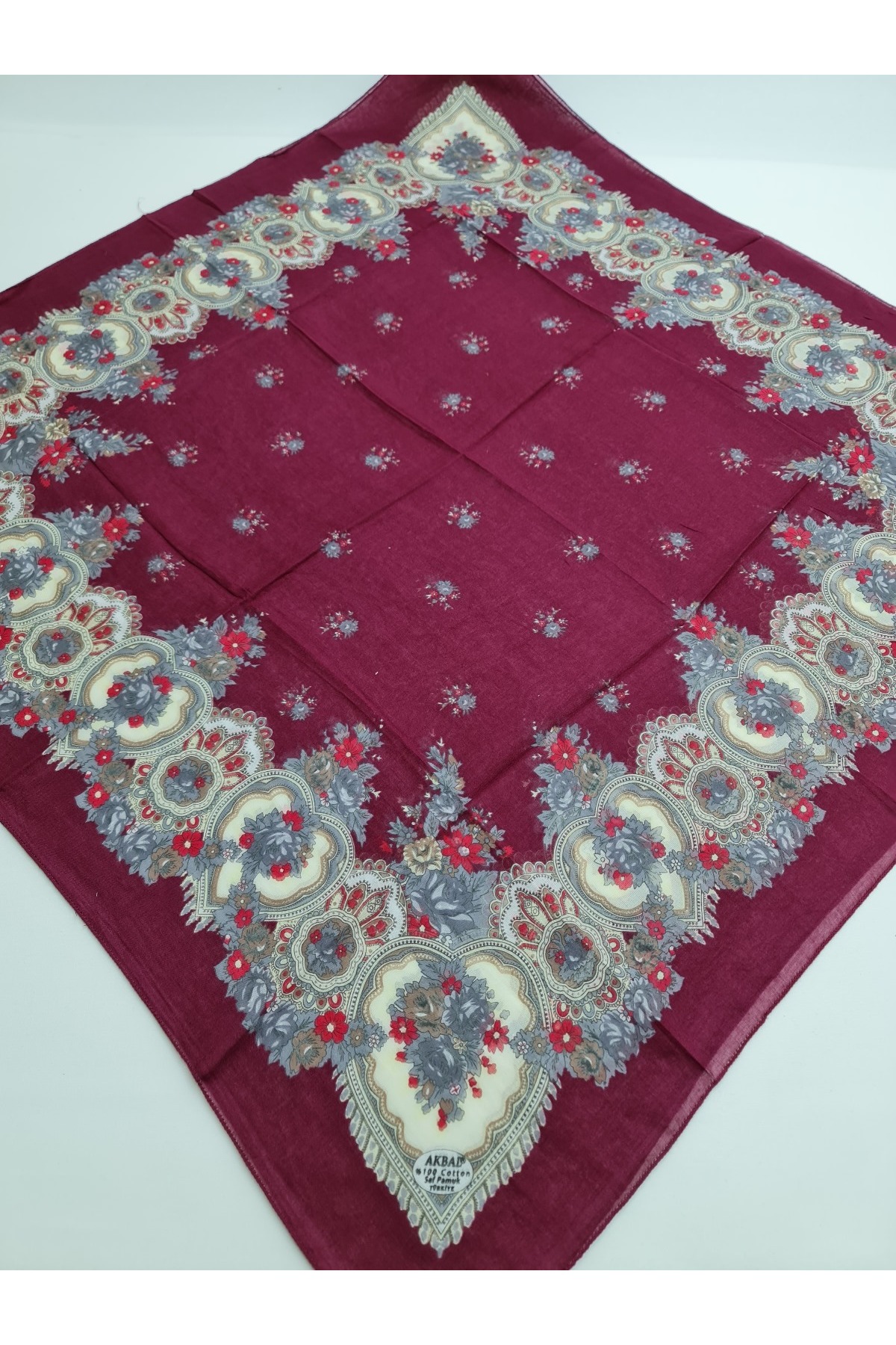 %100 Pamuk Bordo Otantik Yazma - Görsel 2