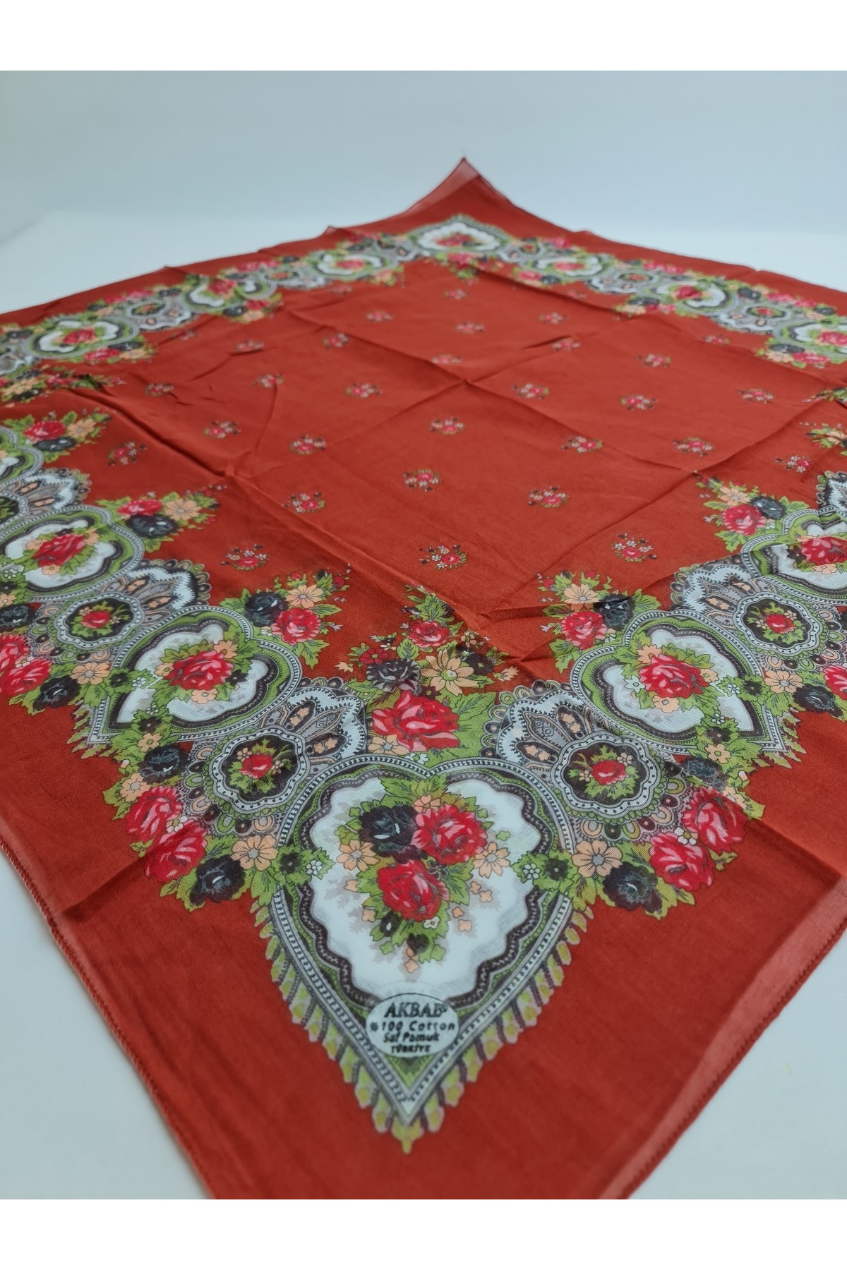 %100 Pamuk Kiremit Renkli Yazma - Görsel 3