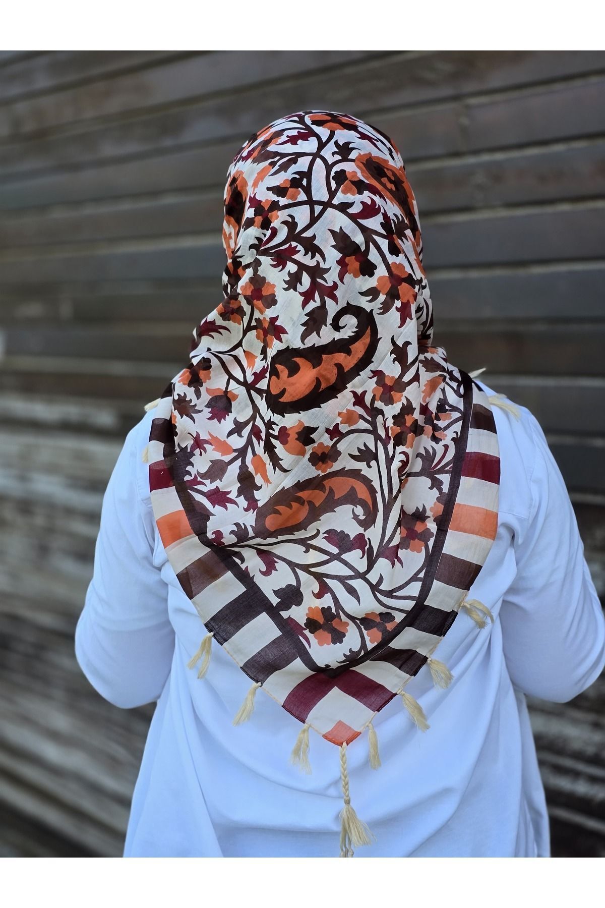 Hint İpek Eşarp Krem-Kahve - Görsel 6