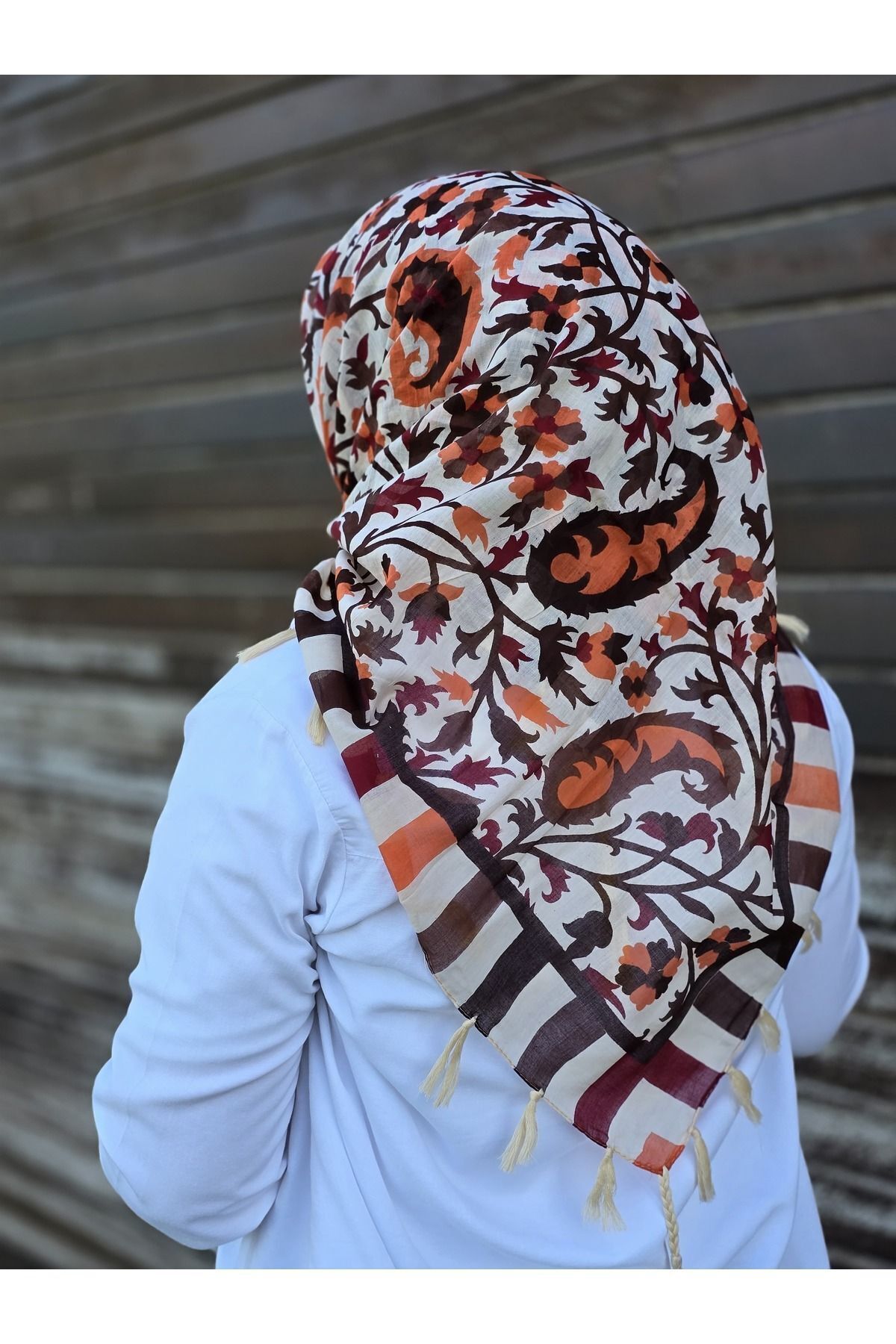 Hint İpek Eşarp Krem-Kahve - Görsel 7