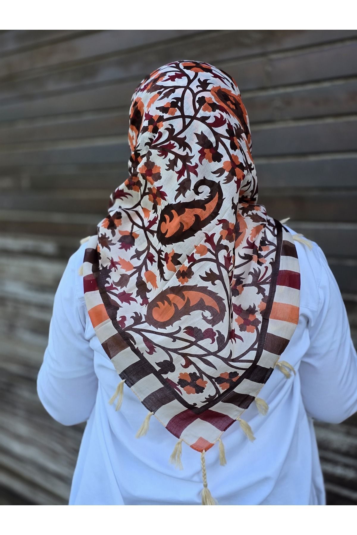 Hint İpek Eşarp Krem-Kahve - Görsel 8