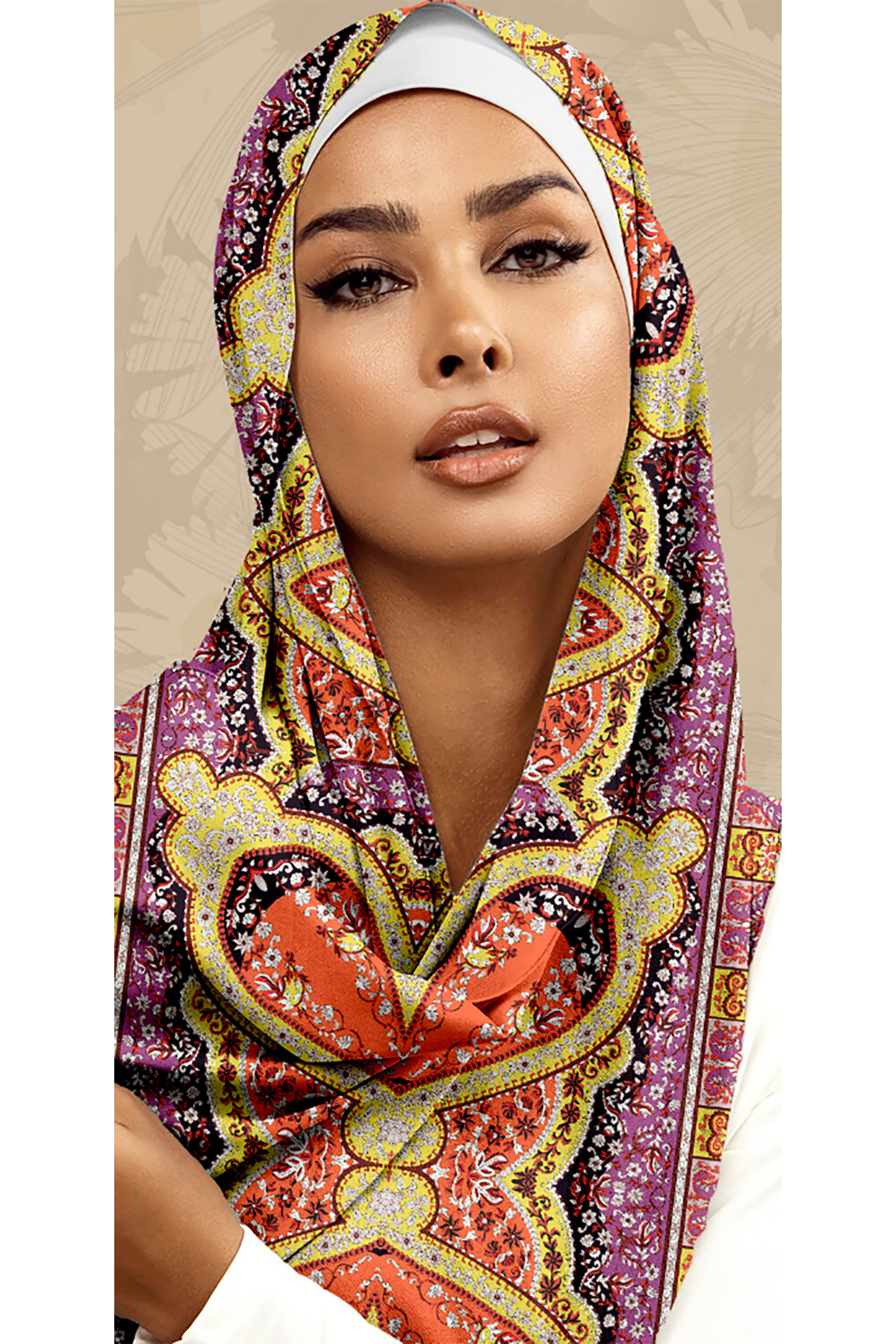 Vual İpek Şal Retro Desen